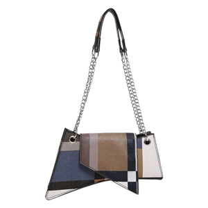 Minimalist color-block geometric small square bag with silver metal chain strap for women