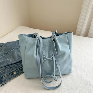 Damen Große Kapazität Nylon Tote Bag Mit Schleife Kordelzug Detail Einfarbig Casual Schultertasche Für Tägliches Pendeln Mode