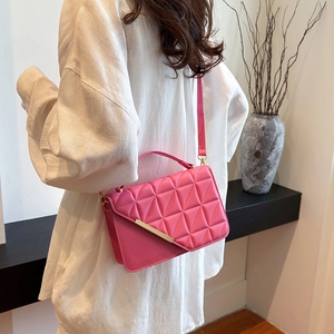 Chic rose pink quilted leather small crossbody bag with gold metal trim for women