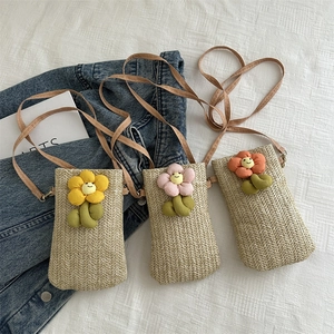 Summer woven crossbody phone bag with floral accents and embroidery in three colors