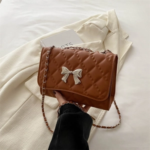 Mode Femmes Matelassé Nœud Sac à Épaule Losange Chaîne Sac Bandoulière Similicuir Petit Sac Carré Sac Sous le Bras