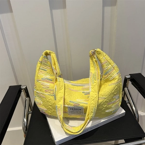 Large Capacity Nylon Rainbow Stripe Hobo Bag Fashion Embroidery Shoulder Bag Commuter Crossbody Bag With Plush Pendant Women