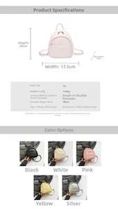 Guide des tailles du mini sac à dos en similicuir avec dimensions et coloris