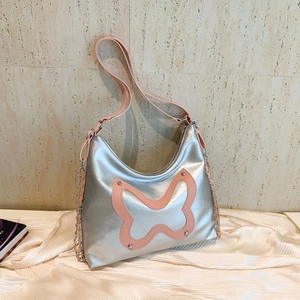 Women Butterfly Design Large Capacity Underarm Shoulder Bag Casual PU Leather Hobo Tote Bag With Chain Strap Minimalist Handbag