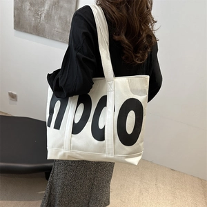 Sac cabas rétro en toile avec imprimé lettres APCO noires pour femme décontractée