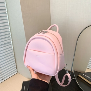 Mini Sac à Dos en Cuir PU Minimaliste pour Femmes Couleur Unie Petit Sac à Bandoulière Mode Daypack Style Streetwear Noir Argent Rose