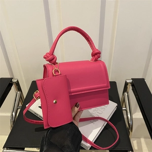 Minimalist PU Leather Small Square Bag With Knot Handle And Mini Coin Purse Charm Crossbody Shoulder Bag For Women Fashion Bag
