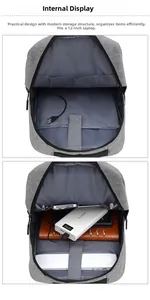 Vista interna dello zaino porta PC capiente con tasche organizzate e porta USB