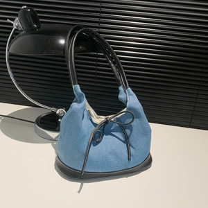 Korean Style Bow Patchwork PU Fabric Large Capacity Shoulder Bag Casual Lazy Underarm Tote Bag For Women Fashion Commuter Bag