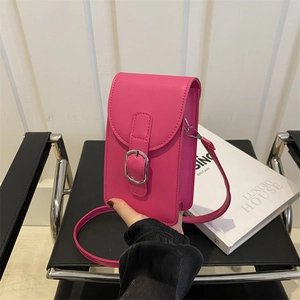 Urban Minimalist Women Mini PU Leather Shoulder Mobile Phone Bag Vertical Solid Color Crossbody Purse With Metal Buckle