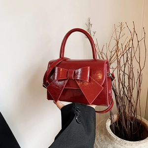Sac à Épaule avec Nœud pour Femmes Mode Douce en Cuir PU Sac à Bandoulière Petit Sac Carré pour le Quotidien