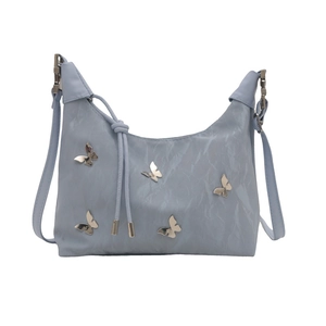 Sac cabas bleu clair plissé avec breloques papillon et bretelles réglables