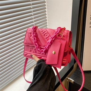 Women Fashion PU Leather Quilted Shoulder Bag With Mini Coin Purse Chain Crossbody Handbag Letter Embossed Square Bag