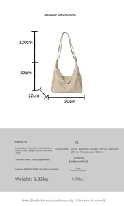 Detailed size infographic for retro solid color PU hobo bag with dimension chart