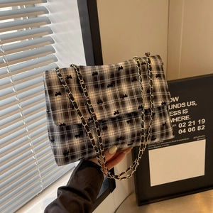 Sac à Épaule pour Femme de Style Coréen Élégant Sac à Main avec Motif Plaid et Nœud Grand Sac Fourre-tout en Nylon