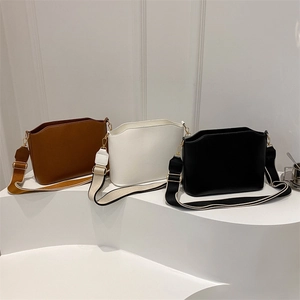 Minimalist large capacity PU leather shoulder bags in brown white and black with wide straps