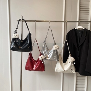 Chic butterfly crescent tote bags in four colors with cute cloud plush pendants