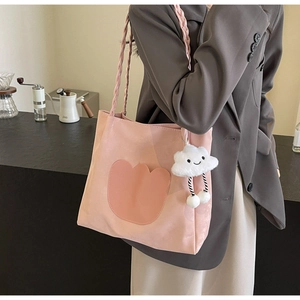 Sac fourre-tout en daim rose avec poche tulipe et charmant pendentif nuage en peluche