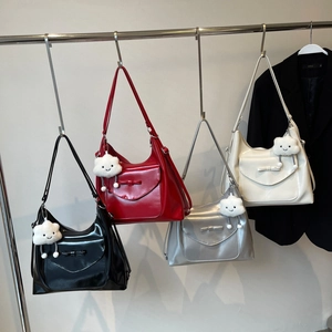Chic bow-knot tote bags in black, red, silver, and cream with plush cloud charms