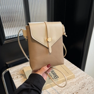 Fashion Patchwork PU Leather Crossbody Phone Bag For Women Chic Simple Small Square Shoulder Bag With Metal Buckle Casual Handbag