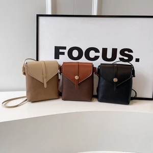 Minimalist envelope crossbody phone bags in beige brown and black faux leather