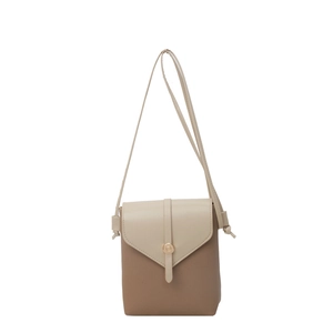 Minimalist bicolor mini crossbody phone bag in beige and tan pebbled faux leather
