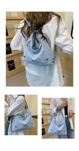 Detail shots showing light blue hobo bag with silver butterfly charms from various angles