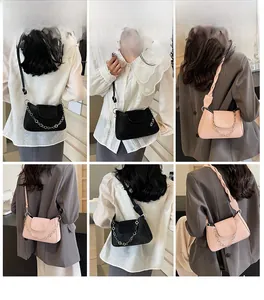Detailed views of crossbody square bag with star metal chain and magnetic flap