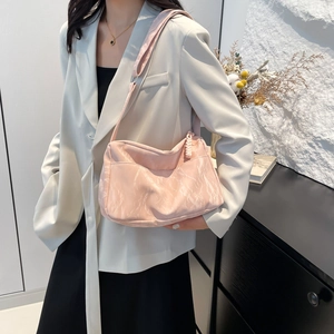 Large capacity pink marble pattern tote bag with woven pendant charm for women