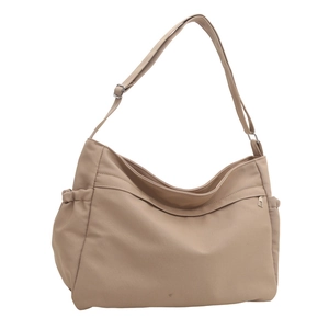 Minimalist khaki large capacity canvas hobo bag with adjustable shoulder strap and pockets