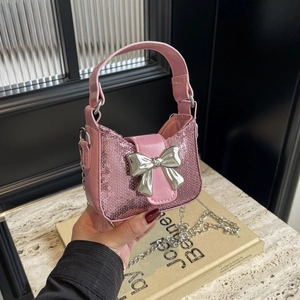 Sac à Épaule Nœud en Paillettes pour Femmes Sac Sous le Bras Brillant à la Mode Avec Chaîne en Métal pour Soirée et Quotidien