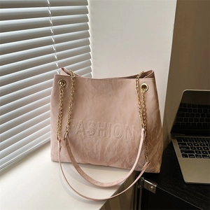 Damen Große Kapazität PU Leder Tragetasche Mode Geprägte Buchstaben Falten Schultertasche Mit Kettenriemen Lässige Handtasche