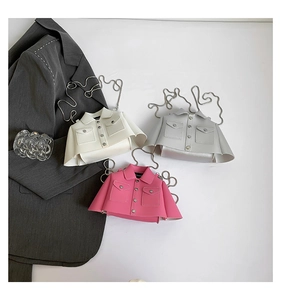 Three creative jacket-style chain bags in white, silver, and pink PU leather finish