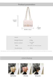 Detailed size specifications for the quilted chain crossbody bag in PU leather