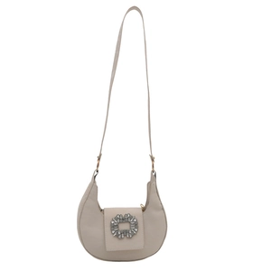 Minimalist cream white hobo crescent bag with sparkling crystal buckle and shoulder strap