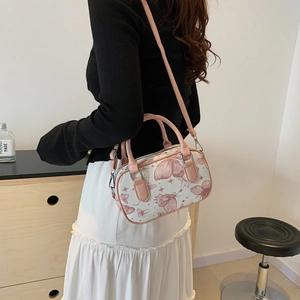Elegant white butterfly print crossbody bag with pink straps for women casual summer fashion