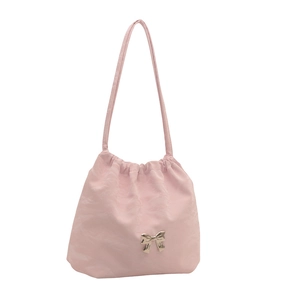 Pink pleated shoulder bag with a silver butterfly charm and trendy tote design