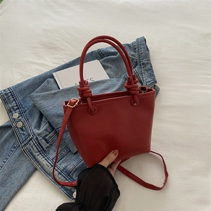 Women's PU Leather Lychee Pattern Bucket Bag With Knotted Handle Minimalist Crossbody Shoulder Handbag Daily Fashion Bag