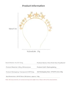 Detailansicht goldener Stern Haarreif mit Maßen von 18 cm Höhe und funkelnden Strasssteinen