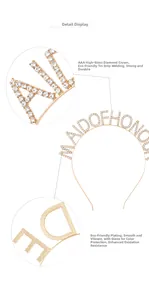 Close-up detail of rhinestone Maid of Honour headband with premium alloy craftsmanship