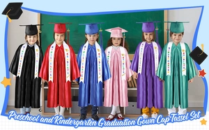 Dettaglio del set toga per diploma asilo con fasce colorate e tocchi in sei varianti
