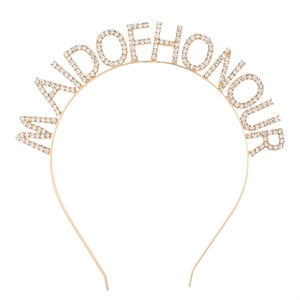 Maid Of Honour Rhinestone Letter Headband For Wedding Party Elegant Alloy Bridesmaid Tiara Hair Accessory For Women