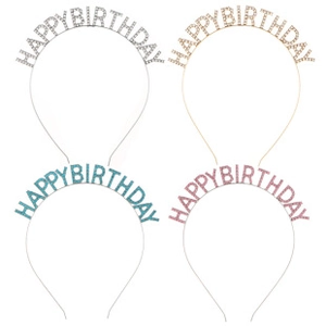 Set of four HAPPY BIRTHDAY headbands in gold silver blue and purple for party decor