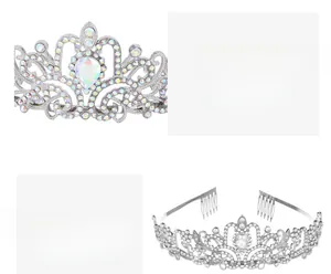Macro view of silver crystal bridal crown showing AAA rhinestones and side hair combs