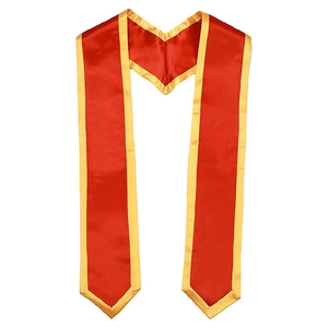 Red graduation stole with gold trim and satin finish for honor ceremonies