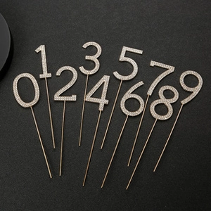 Sparkling crystal 0-9 number cake toppers with gold metal picks for party decor