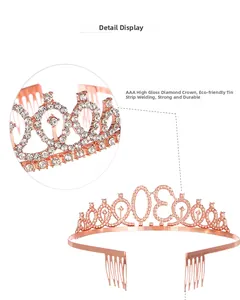 Détail de la couronne d'anniversaire en or rose avec strass AAA et chiffre 30 pour femmes