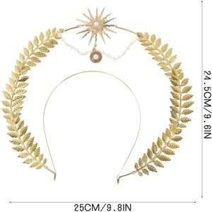 Goldene Barock-Krone 25x24,5cm mit Sonnenstrahl, Perlen und Münzanhänger für Damen