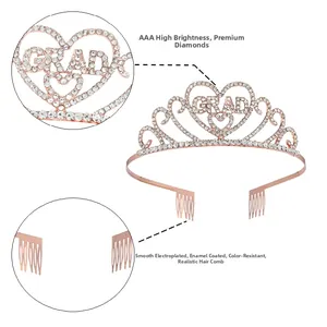 Détails de la couronne de remise des diplômes GRAD en or rose avec strass AAA et peignes