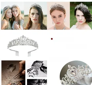 Detailed macro view showing the intricate silver plating and crystal rhinestones of the bridal tiara